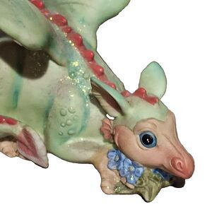 Vintage Rare Enesco 1993 Green Pink G. G. Santiago Dragon Blue Flowers No Box